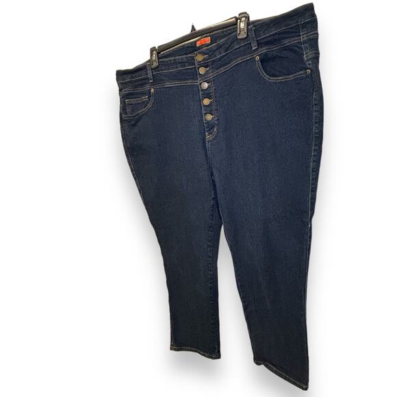 ModCloth Button Fly High Rise Slim Fit Jeans Size 28 Dark Wash Plus Size Ankle - Picture 2 of 8